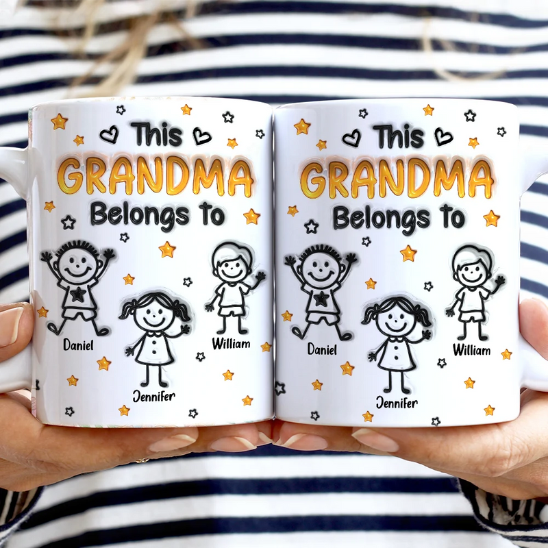 Gift For Grandpa,Gift For Grandma,Gift For Grandparents,Gift For Mother,Gift For Father,Happy,Stick Figure - This Grandpa Grandma Belongs To Kids Pet 3D Effect - Personalized White Edge-to-Edge Mug
