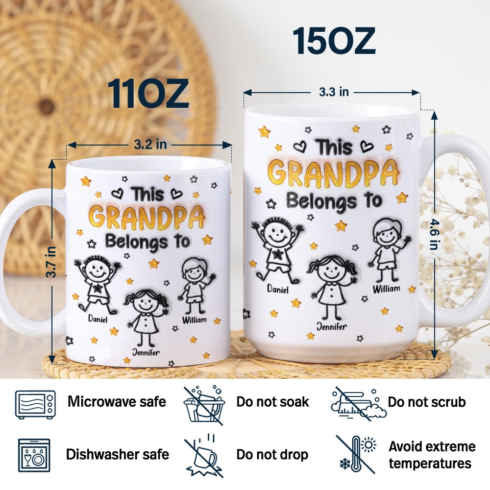 Gift For Grandpa,Gift For Grandma,Gift For Grandparents,Gift For Mother,Gift For Father,Happy,Stick Figure - This Grandpa Grandma Belongs To Kids Pet 3D Effect - Personalized White Edge-to-Edge Mug