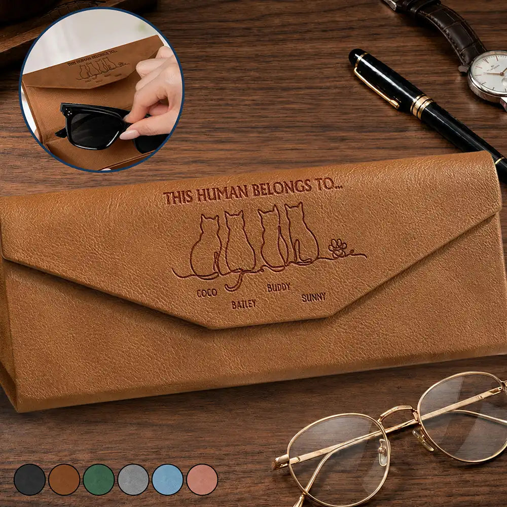 This Human Belongs To Dog Cat Mom Dad - Personalized Leather Glasses Case