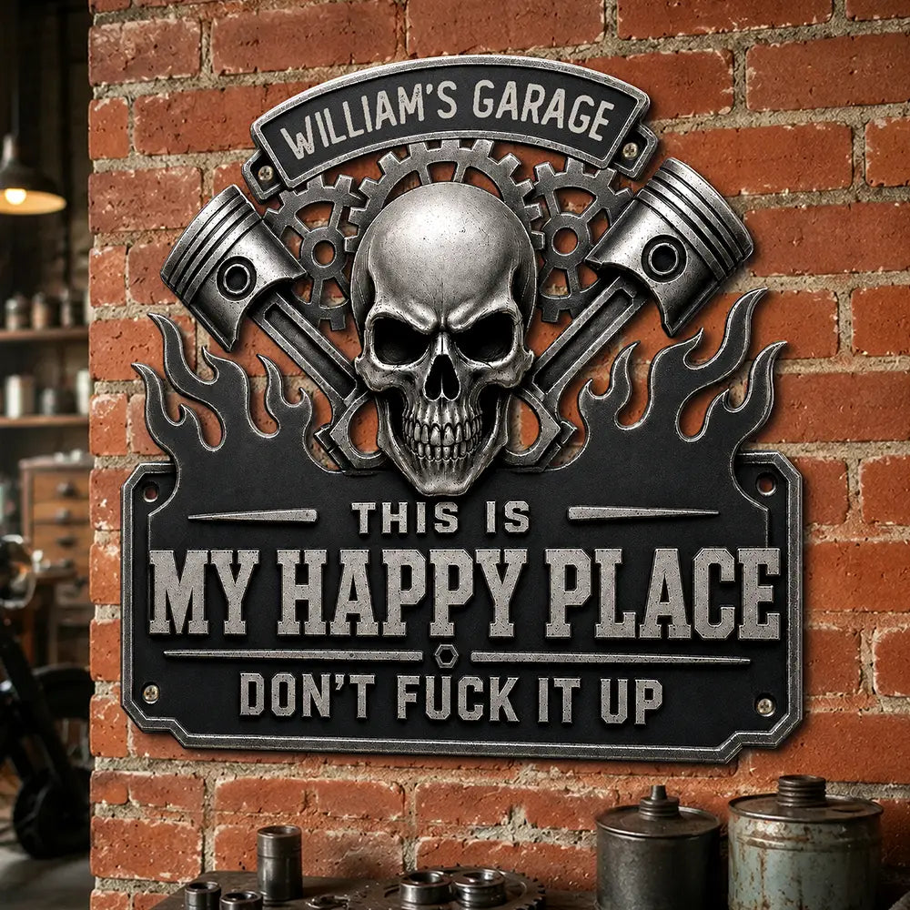 This Is My Happy Place Garage - Personalized Custom Shaped Metal Sign