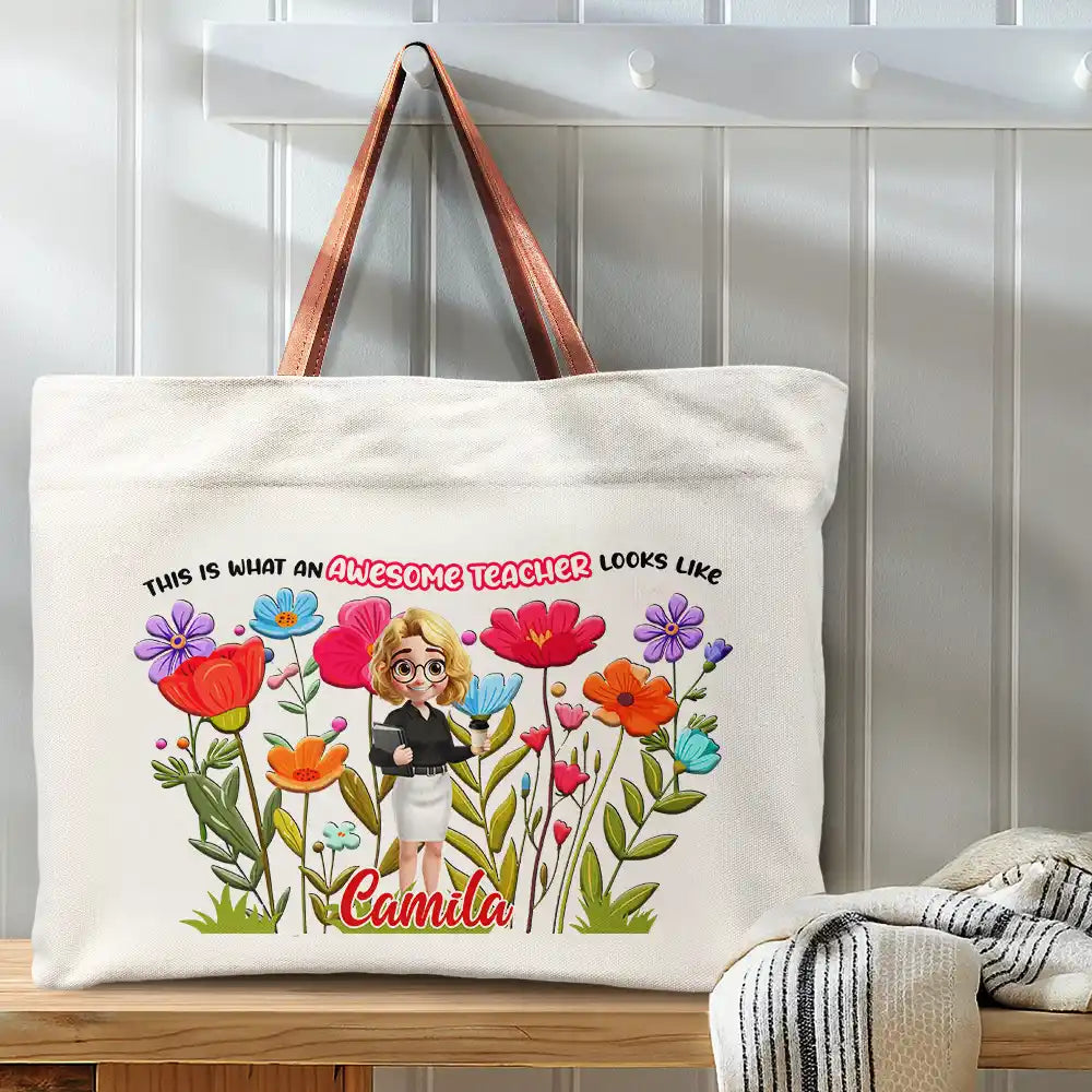 Teacher,Back To School - This Is What An Awesome Teacher Looks Like - Personalized Leather Handle Tote Bag