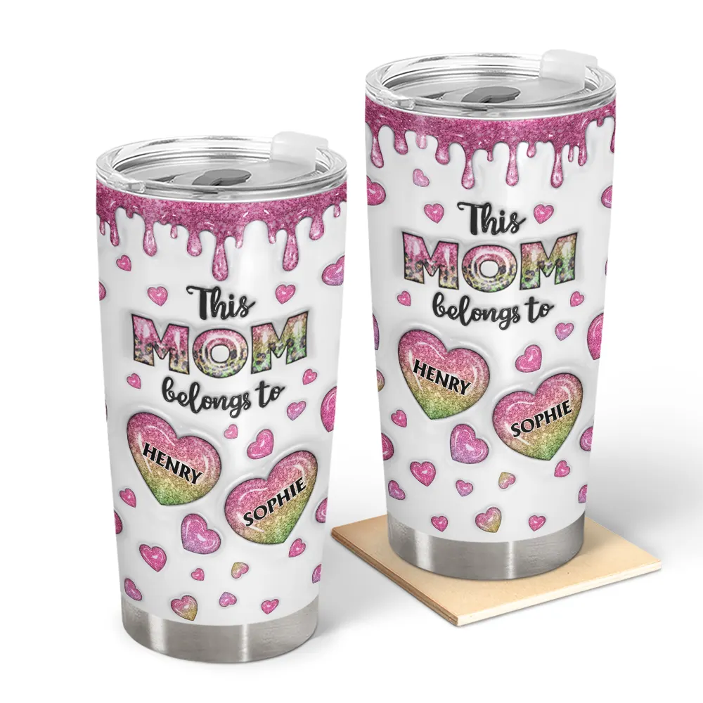 This Mom Grandma Belongs To Heart Icon - 3D Inflated Effect Printed, Personalized Tumbler