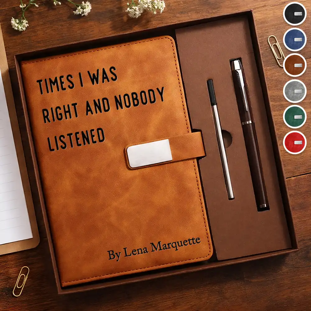 Gift For Yourself, Gift For Women, Gift For Men, Funny - Times I Was Right - Personalized Leather Notebook Set