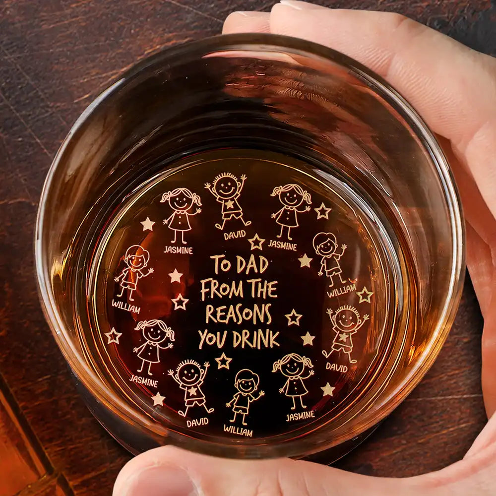To Dad From The Reasons You Drink Stick Figures - Personalized Engraved Whiskey Glass