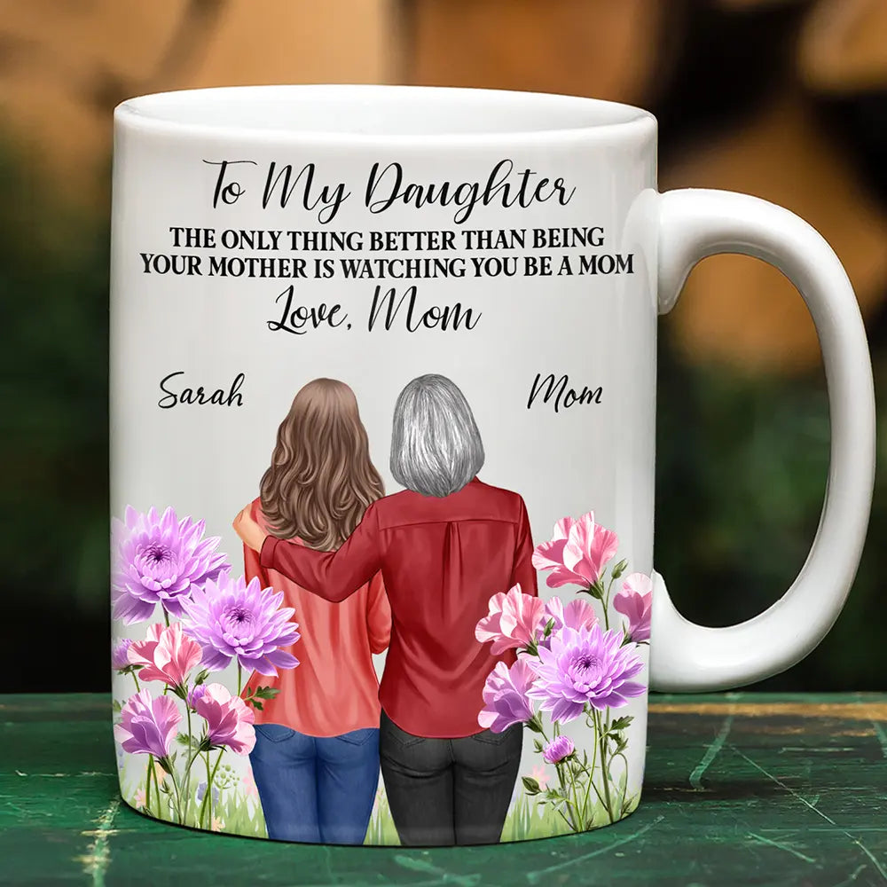To My Daughter Birth Flower Beautiful Hill - Personalized White Edge-to-Edge Mug