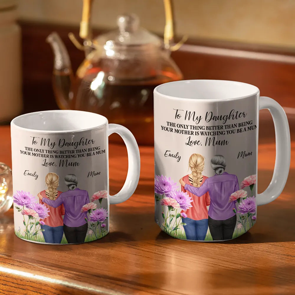 Gift For Daughter, Mom - Daughters (Adult), Love - To My Daughter Birth Flower Beautiful Hill - Personalized White Edge-to-Edge Mug