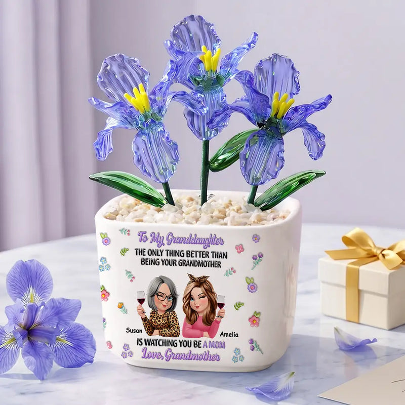 Mom - Daughters (Adult),Gift For Daughter,Love - To My Daughter Granddaughter - Personalized Glass Flower Plant Pot