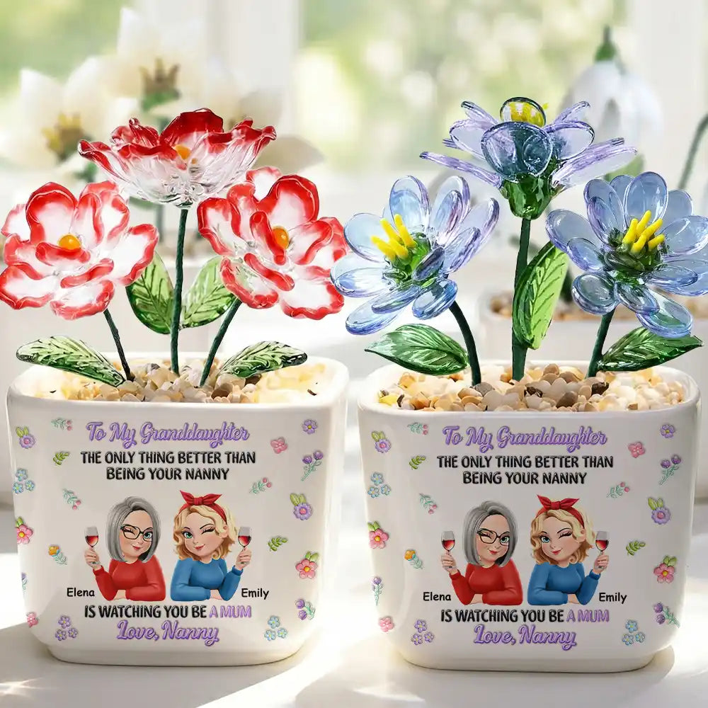 Mom - Daughters (Adult),Gift For Daughter,Love - To My Daughter Granddaughter - Personalized Glass Flower Plant Pot