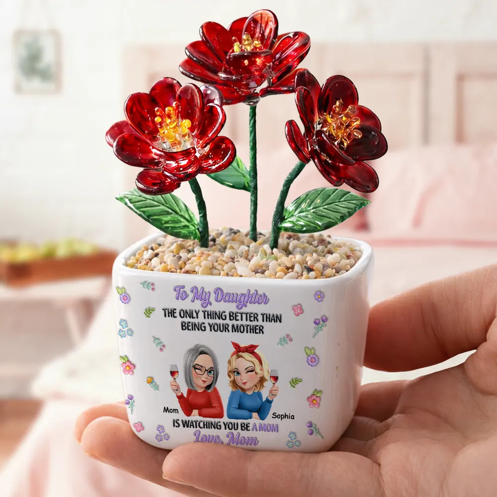 Mom - Daughters (Adult),Gift For Daughter,Love - To My Daughter Granddaughter - Personalized Glass Flower Plant Pot