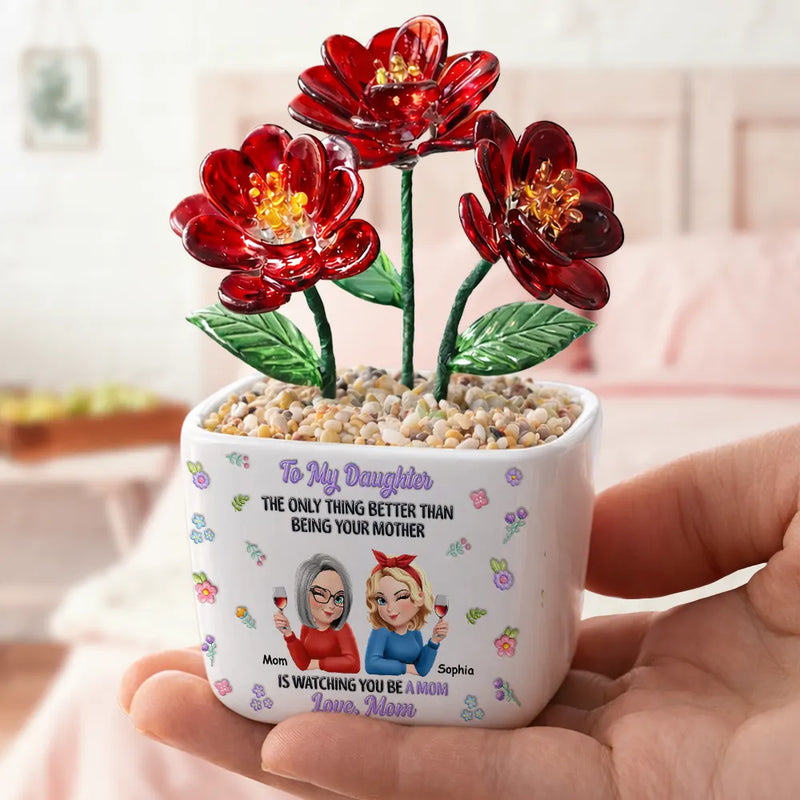 Mom - Daughters (Adult),Gift For Daughter,Love - To My Daughter Granddaughter - Personalized Glass Flower Plant Pot