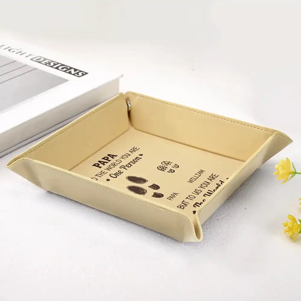 Gift For Father, Gift For Men, Gift For Husband, Happy, Gift For Yourself - To Us You Are The World - Personalized Leather Valet Tray