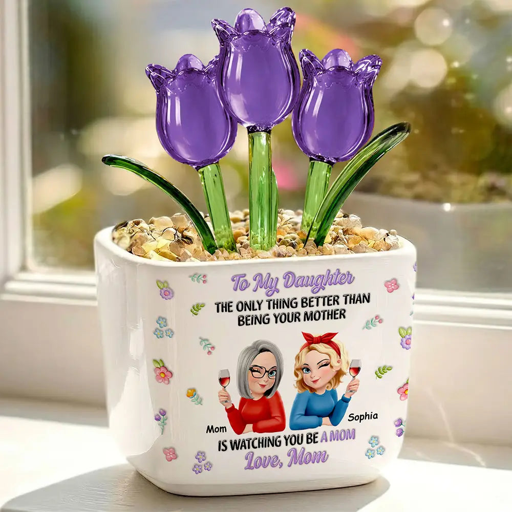 To My Daughter Granddaughter - Personalized Glass Flower Plant Pot
