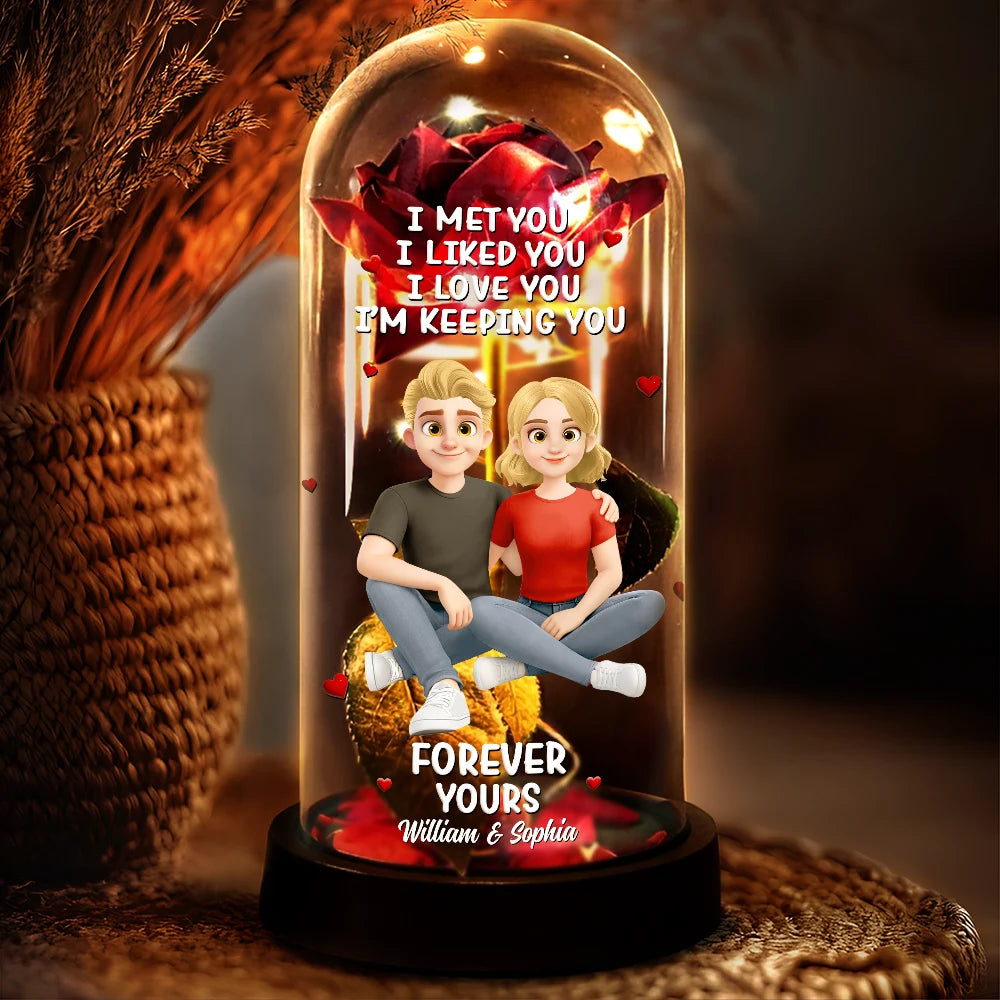 Together And Forever Yours Sitting Couple 3D Effect - Personalized Everlasting Rose Dome Lamp