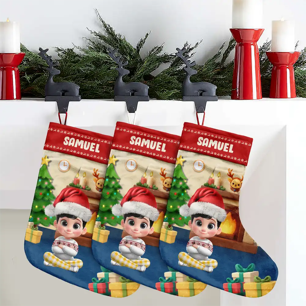 Christmas,Family,Gift For Kids,Parents - Together For Christmas 3D Effect Family Sitting - Personalized Christmas Stocking