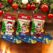 Christmas,Family,Gift For Kids,Parents - Together For Christmas 3D Effect Family Sitting - Personalized Christmas Stocking