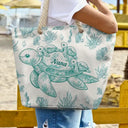 Gift For Grandma,Summer,Grateful,Icon - Toile De Jouy Sea Turtle - Personalized Beach Bag
