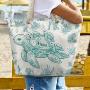 Gift For Grandma,Summer,Grateful,Icon - Toile De Jouy Sea Turtle - Personalized Beach Bag