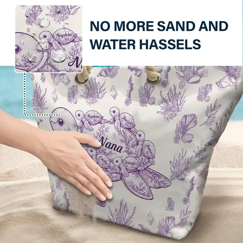 Gift For Grandma,Summer,Grateful,Icon - Toile De Jouy Sea Turtle - Personalized Beach Bag