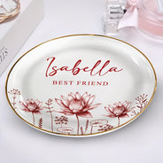Gift For Bestie - Toile Birth Flower Forever Friend - Personalized Round Ring Dish