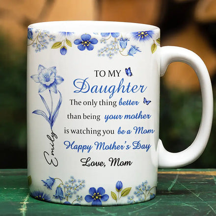 Toile Birth Flower Watching You Be A Mom - Personalized White Edge-to-Edge Mug