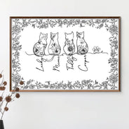 Cat Lovers,Cat Mom,Cat Dad,Pet Lovers,Pet Mom,Pet Dad,Happy - Toile De Jouy Adorable Cat Line - Personalized Poster