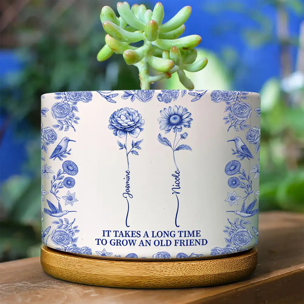 Toile De Jouy Birth Flower Grow An Old Friend - Personalized Ceramic Plant Pot