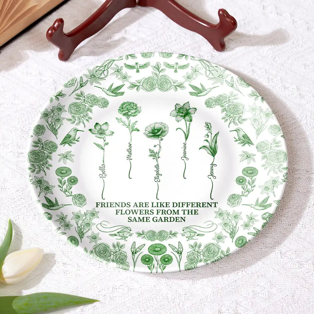 Gift For Yourself,Gift For Women,Gift For Bestie,Old Best friends,Love - Toile De Jouy Birth Flower Grow An Old Friend - Personalized Ceramic Plate