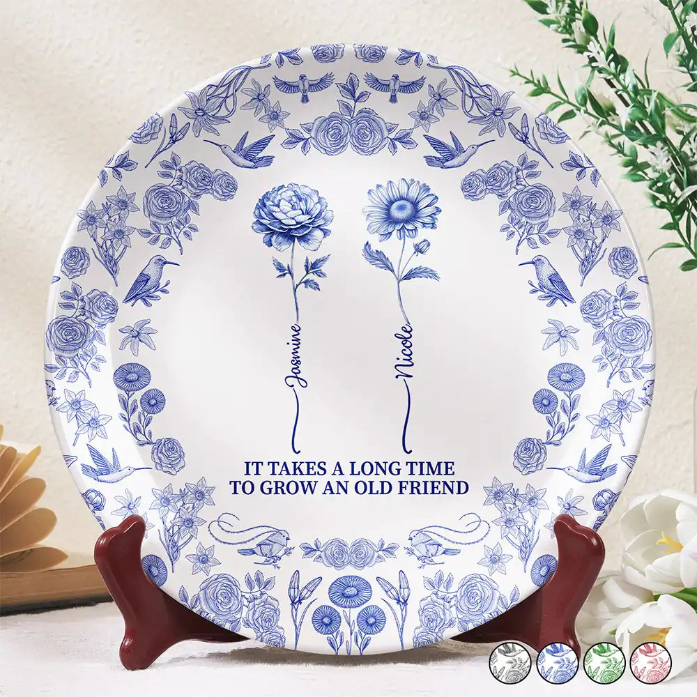 Toile De Jouy Birth Flower Grow An Old Friend - Personalized Ceramic Plate