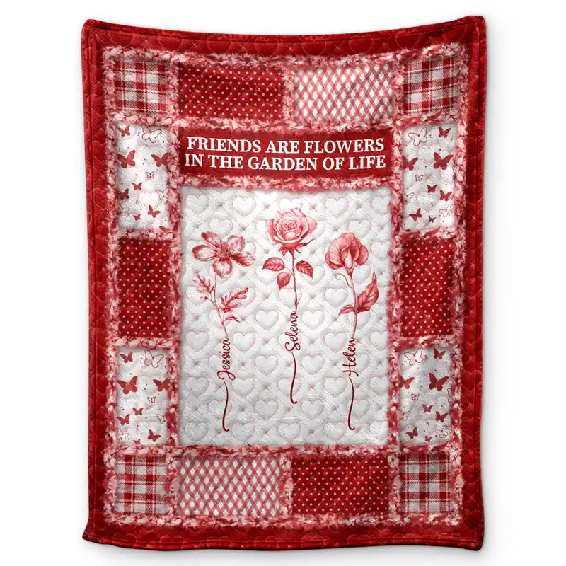 Gift For Women,Gift For Bestie,Old Best friends,Love - Toile De Jouy Birth Month Flower Grow An Old Friend - Personalized Fleece Blanket, Sherpa Blanket