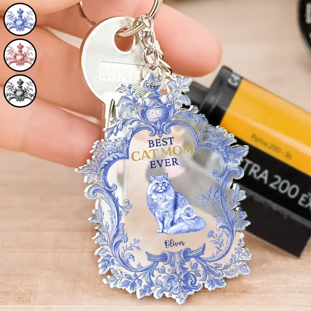 Toile De Jouy Cat Mom - Personalized Acrylic Keychain