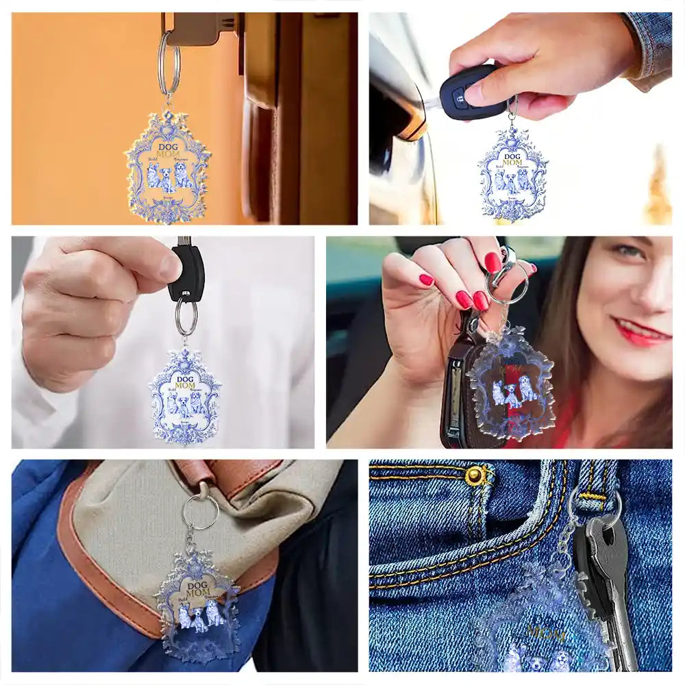 Pet Lovers, Dog Lovers - Toile De Jouy Dog Mom - Personalized Acrylic Keychain