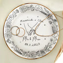 Gift For Couples,Gift For Husband,Gift For Wife,Gift For Boyfriend,Gift For Girlfriend,Married ,Engaged,Wedding,Wedding Anniversary,Anniversary,Love - Toile De Jouy Engaged Married Couple Hands - Personalized Round Ring Dish