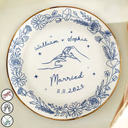 Gift For Couples,Gift For Husband,Gift For Wife,Gift For Boyfriend,Gift For Girlfriend,Married ,Engaged,Wedding,Wedding Anniversary,Anniversary,Love - Toile De Jouy Engaged Married Couple Hands - Personalized Round Ring Dish