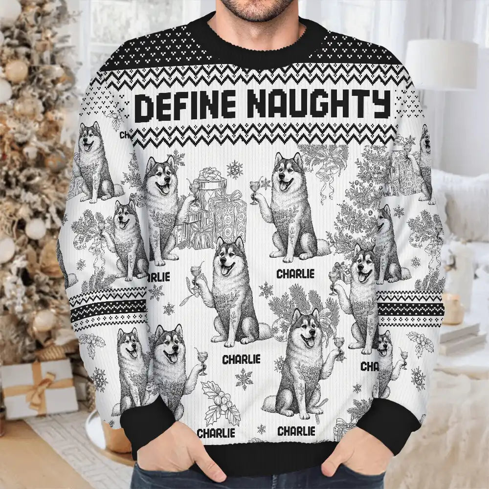 Pet Lovers,Pet Mom,Pet Dad,Dog Lovers,Dog Mom,Dog Dad,Christmas,Happy - Toile De Jouy Feliz Navidog - Personalized Unisex Ugly Sweater