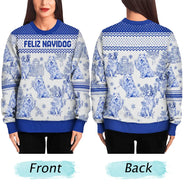 Pet Lovers,Pet Mom,Pet Dad,Dog Lovers,Dog Mom,Dog Dad,Christmas,Happy - Toile De Jouy Feliz Navidog - Personalized Unisex Ugly Sweater