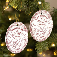 Christmas, Gift For Couples, Gift For Husband, Gift For Wife, Gift For Boyfriend, Gift For Girlfriend, Love - Toile De Jouy Holding Hands First Christmas Couple - Personalized Circle Ceramic Ornament