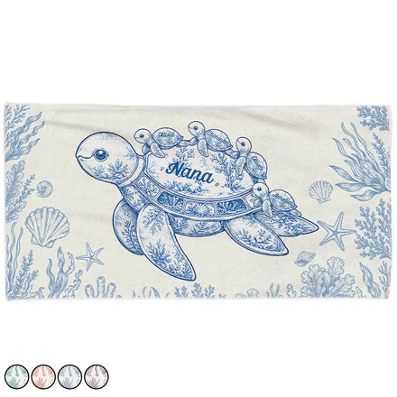 Toile De Jouy Sea Turtle - Personalized Beach Towel