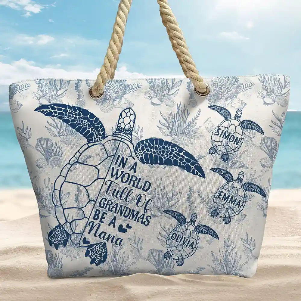 Gift For Yourself,Gift For Women,Gift For Mother,Gift For Grandma,Love,Summer - Toile De Jouy World Full Of Grandmas - Personalized Beach Bag