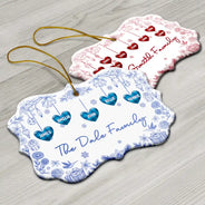 Love,Family,Christmas - Toile Family - Personalized Medallion Ceramic Ornament