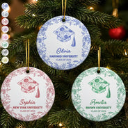 Gift For Children,Christmas,Proud,Graduation,Gift For Daughter,Custom Text - Toile Graduation Cap Congrats For Daughters Besties - Personalized Circle Ceramic Ornament