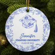 Gift For Children,Christmas,Proud,Graduation,Gift For Daughter,Custom Text - Toile Graduation Cap Congrats For Daughters Besties - Personalized Circle Ceramic Ornament