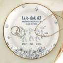 Gift For Bestie, Graduation, Happy - Toile Graduation Cap Toss Celebration - Personalized Ring Dish