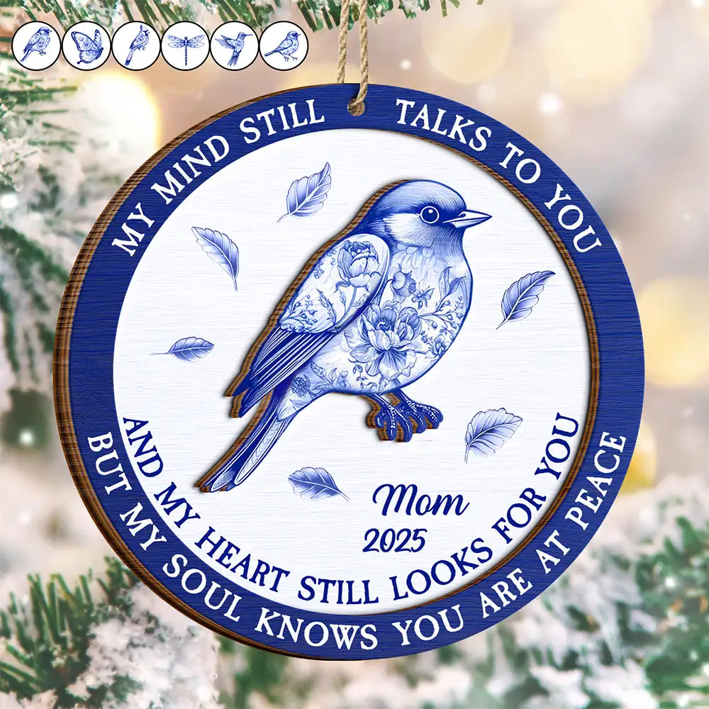 Toile Memorial Bird My Mind Still Talks To You - Personalized 2-Layered Wooden Ornament