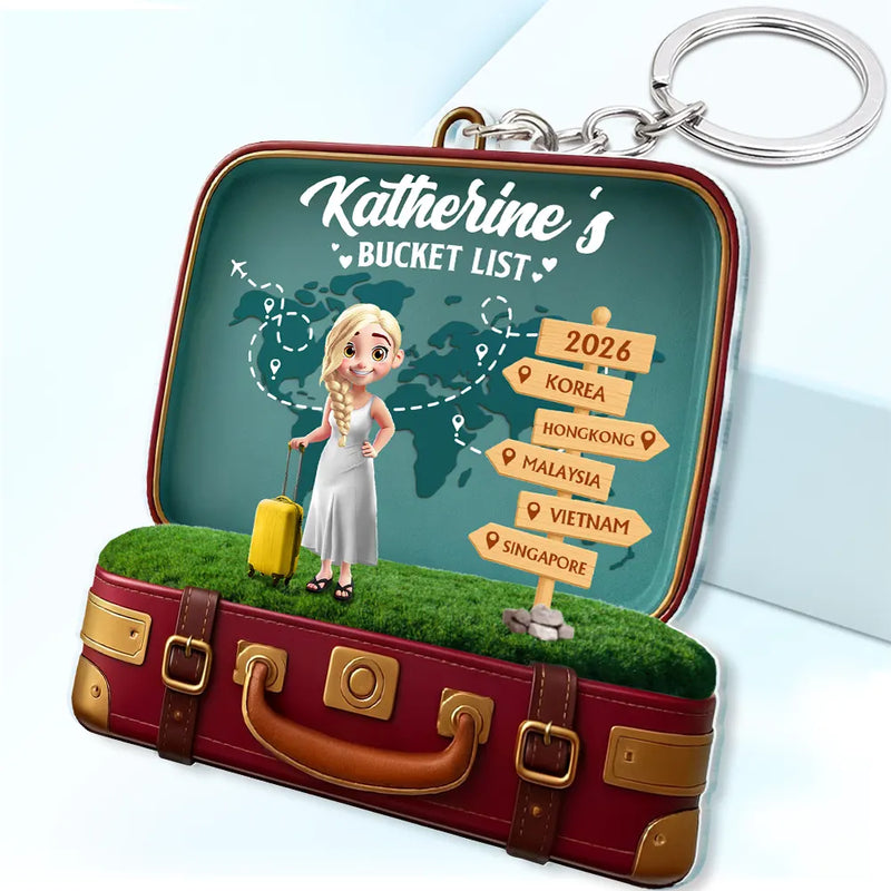 Gift For Couples,Old Couples,Gift For Yourself,Travel - Travel Bucket List - Personalized Acrylic Keychain