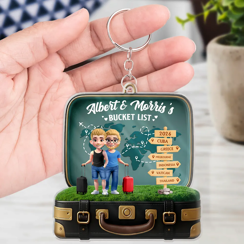 Gift For Couples,Old Couples,Gift For Yourself,Travel - Travel Bucket List - Personalized Acrylic Keychain