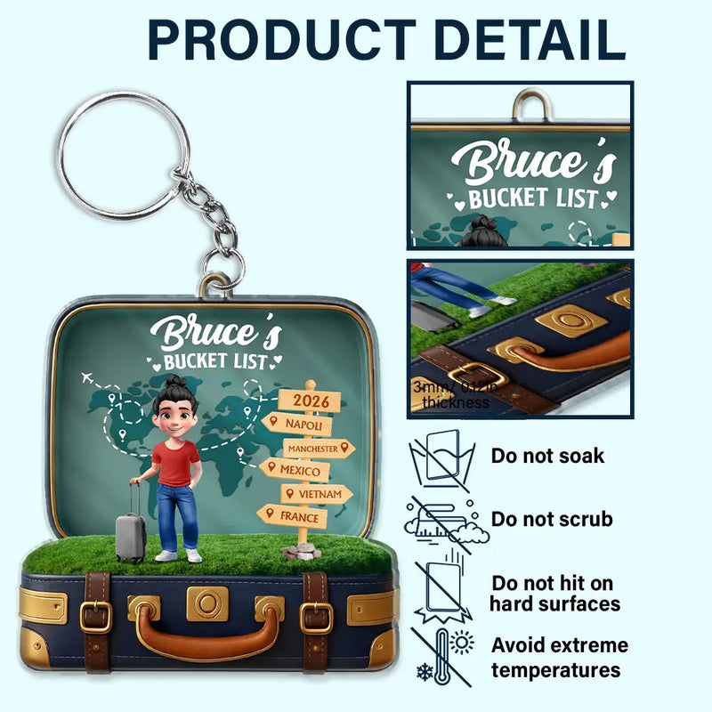 Gift For Couples,Old Couples,Gift For Yourself,Travel - Travel Bucket List - Personalized Acrylic Keychain