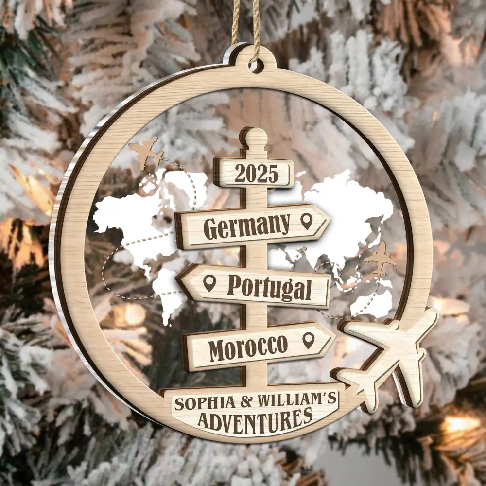 Travel,Christmas,Gift For Couples,Gift For Husband,Gift For Wife,Gift For Boyfriend,Gift For Girlfriend,Happy - Travel Couple Goal, Destination Of All Year - Personalized 2-Layered Mix Ornament