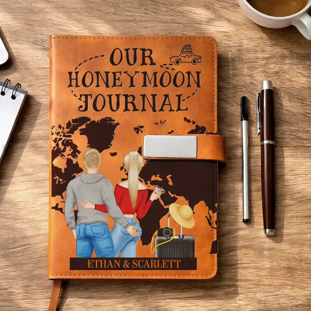 Gift For Couples,Old Couples,Gift For Husband,Gift For Wife,Gift For Boyfriend,Gift For Girlfriend,LGBT,Love,Travel - Travel Couple Our Adventure Book - Personalized Leather Notebook Set