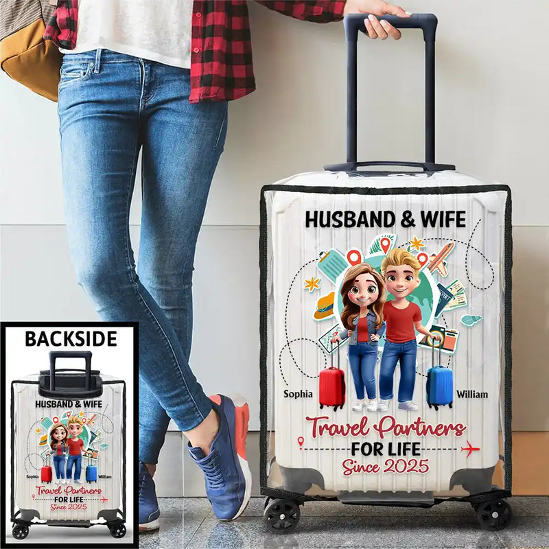 Gift For Couples,Gift For Husband,Gift For Wife,Gift For Men,Gift For Women,Travel,Love - Travel Couple Travel Partners For Life 3D Effect - Personalized Clear Luggage Cover