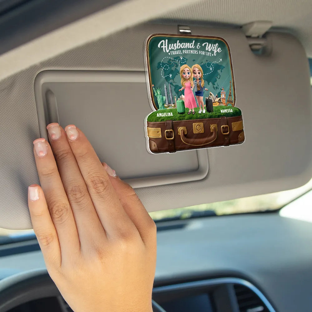 Gift For Couples,Gift For Husband,Gift For Wife,Gift For Boyfriend,Gift For Girlfriend,LGBT,Travel,Love - Travel Partners For Life - Personalized Custom Shaped Acrylic Car Visor Clip